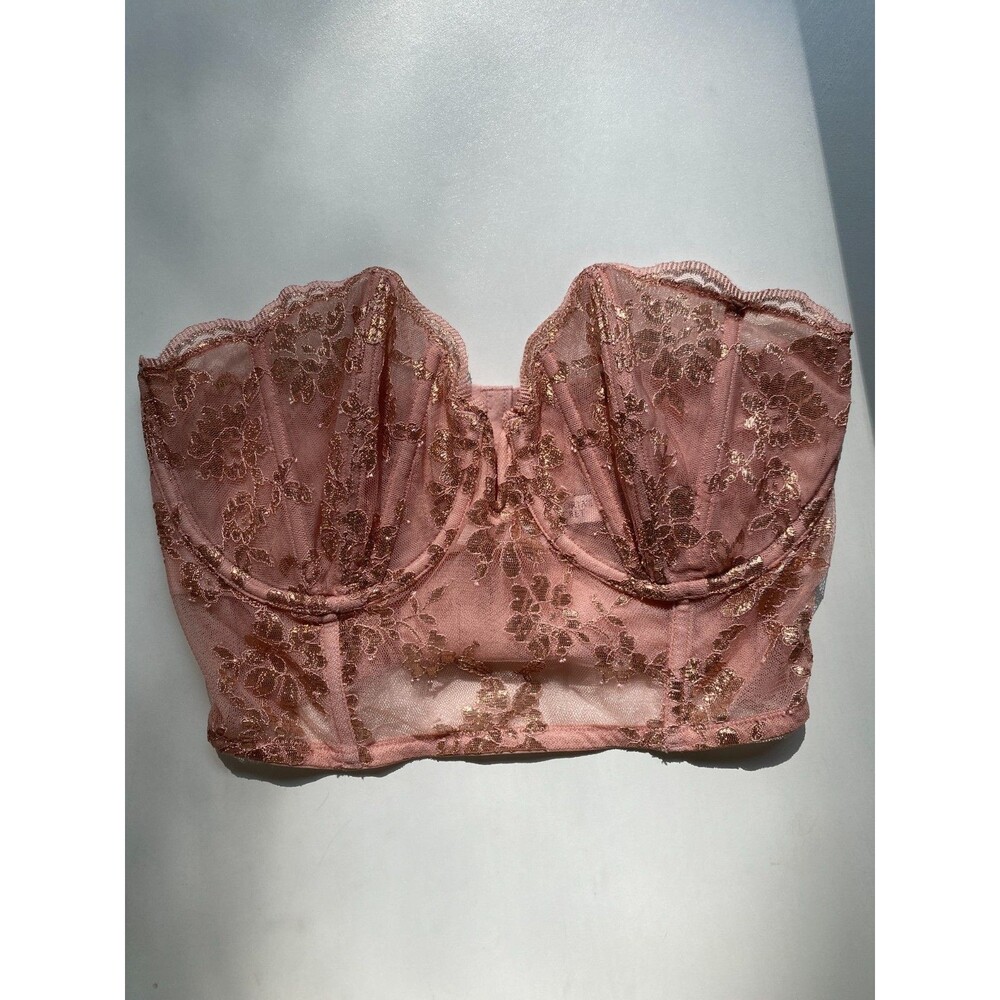 Victoria's Secret Dream Angel Rose Gold Metallic Floral Lace Corset Bustier 34DD